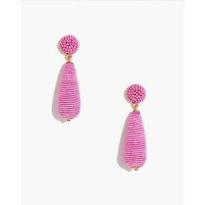 J. Crew Factory Beaded Teardrop Earrings Wrapped Dangle Pink One Size NWT